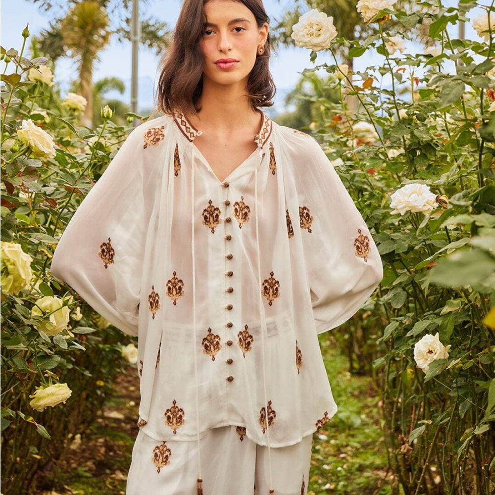 FARM Rio Cream anchor tapestry blouse